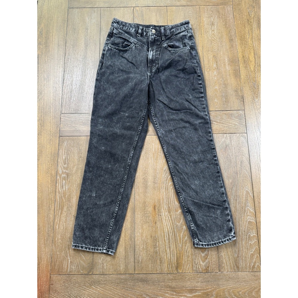 Divided H&M Womens Size 4 Black Acid Wash High Rise Mom Jeans 25 Inseam